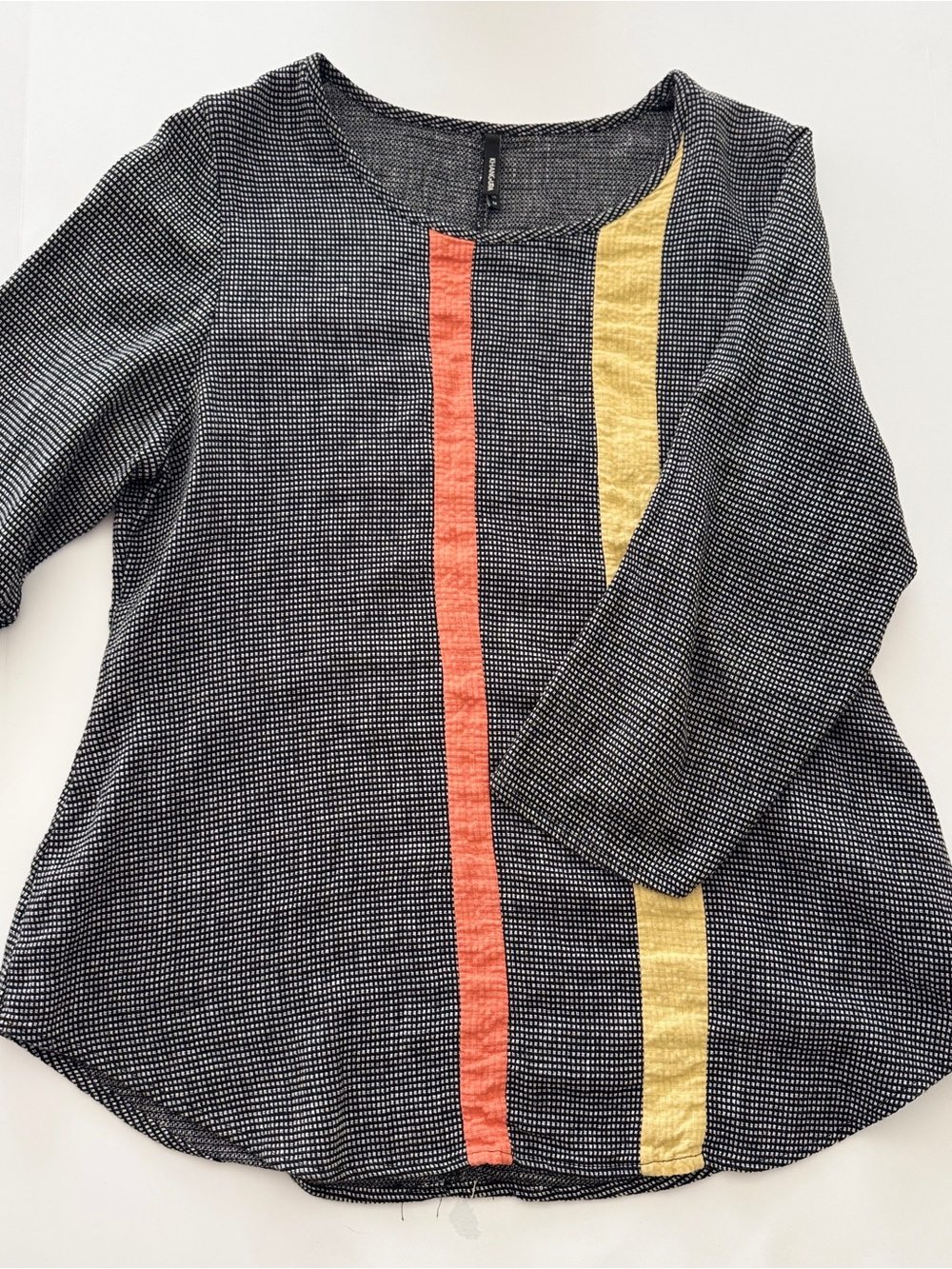 KhanGura Women’s Top with Coral and Mustard Vertical Stripes